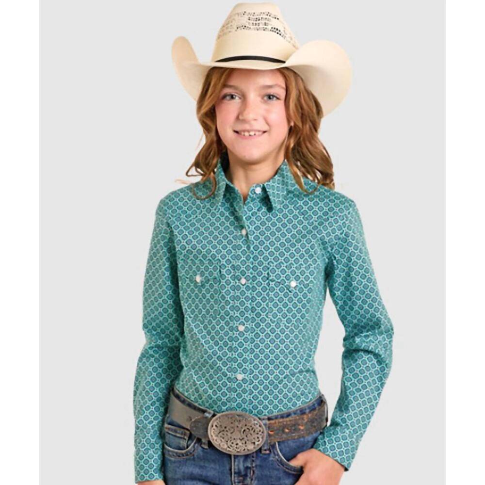 NEW PANHANDLE girl's stretch pearl snap shirt in turquoise